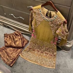 Pakistani shirt & Bell bottoms/Greenish gold